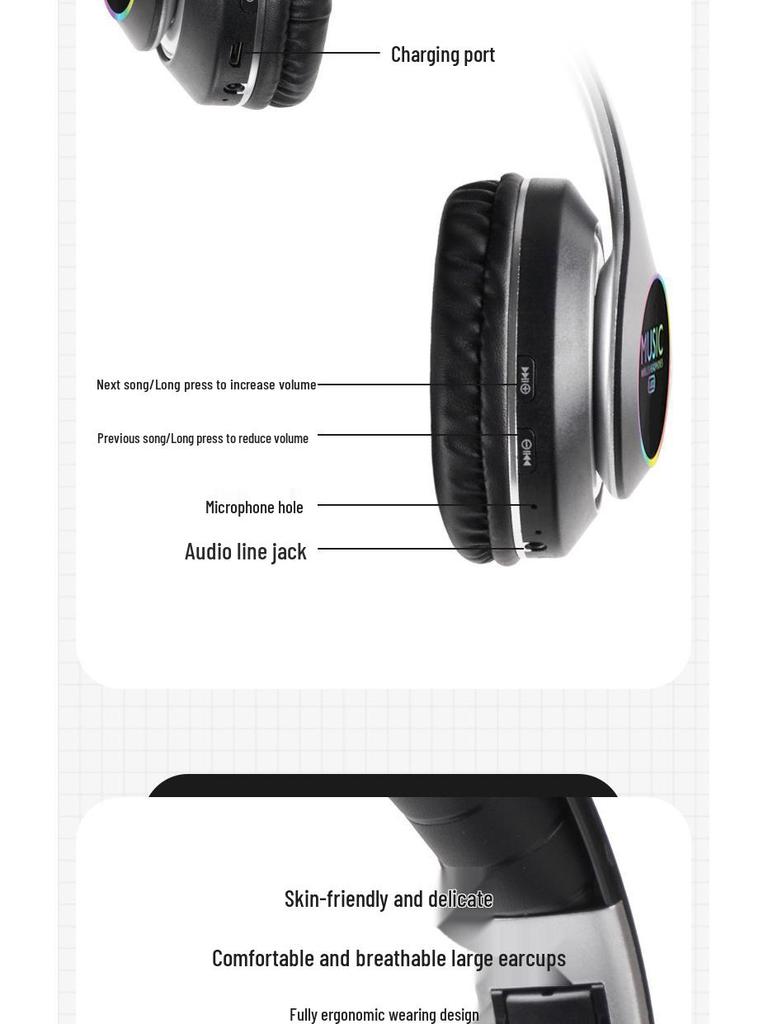 Складные беспроводные Bluetooth-наушники VJ033 со светодиодной подсветкой и слотом для карт для спорта