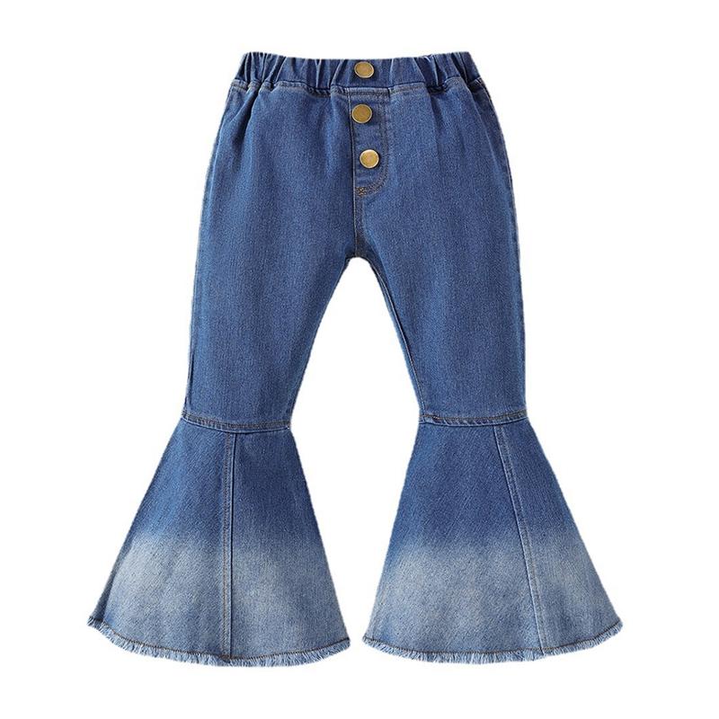 Детские джинсы для девочек, расклешенные брюки с эластичной резинкой на талии, детские джинсовые брюки