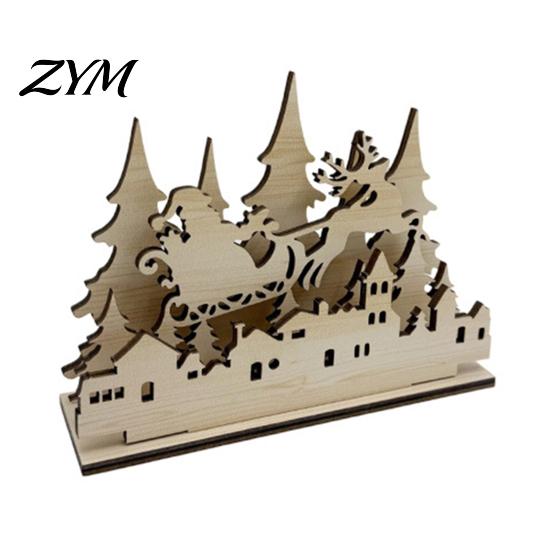 LED Desktop Ornament for Home Christmas Table Wooden Sign, Vintage Tree Village House Lighted Tabletop Decorations Centerpiece, Winter Indoor Holiday