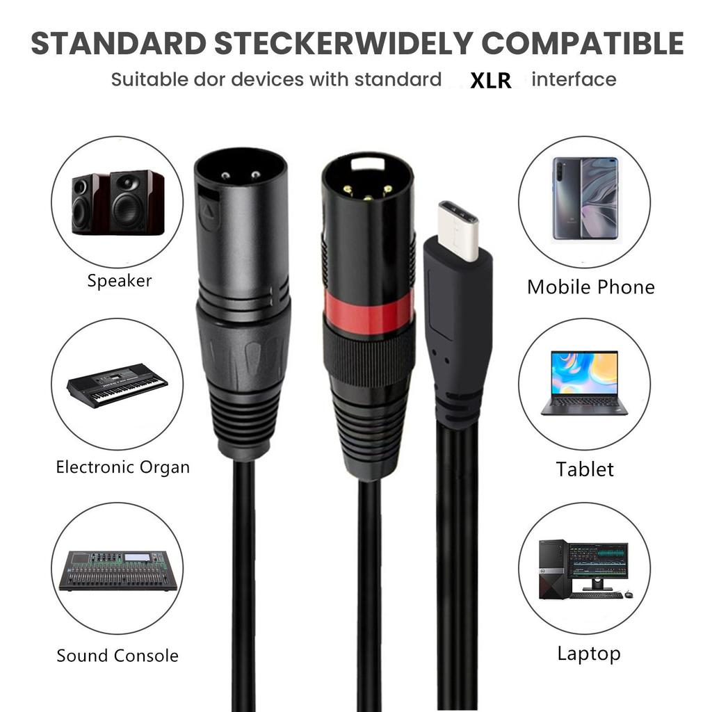 USB C To Dual XLR 3Pin Cable Male XLR To USB C Converter Adapter for Smartphone Laptops Compatible for Amplifiers Mixers