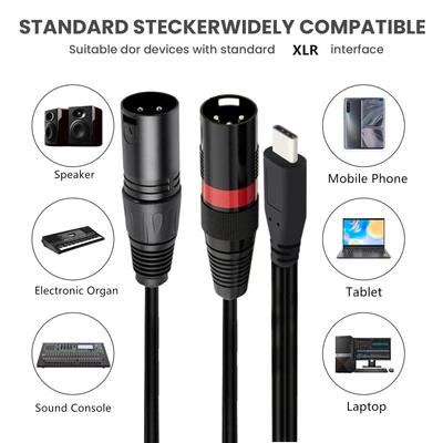Кабель USB C на двойной XLR 3-контактный, штекер XLR на USB C адаптер-конвертер для смартфонов, ноутбуков, совместимый с усилителями, микшерами