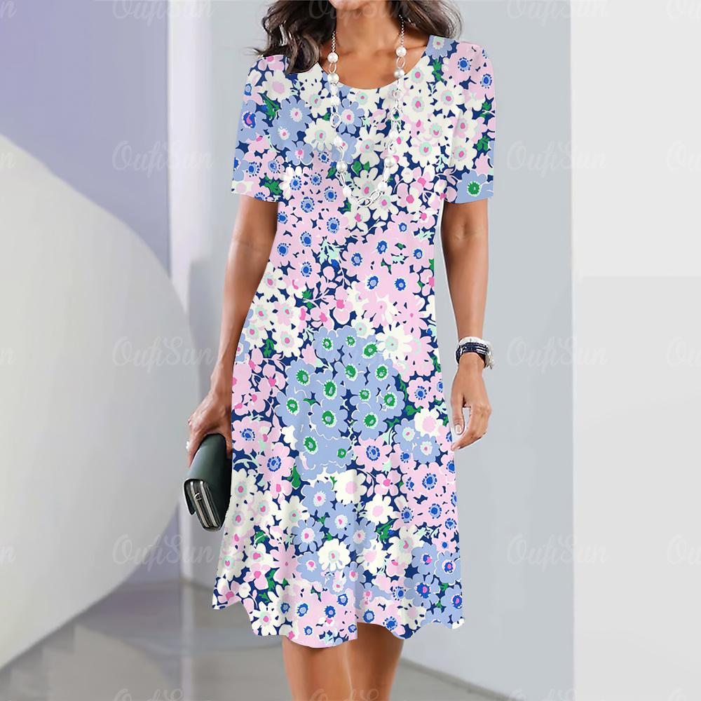 2024 Новые женские платья с цветочным принтом Элегантные и красивые платья миди больших размеров Женское летнее цельное платье