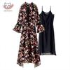 Sinoford Floral 3/4 Sleeve Loose Mulberry Silk Dress