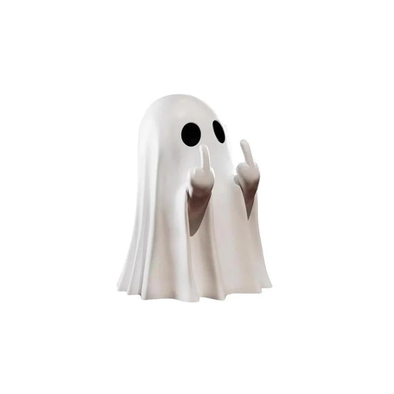 Halloween Spooky Statue - Ghost resin statue, a cute finger ghost ornament that is perfect for indoor and desk decoration