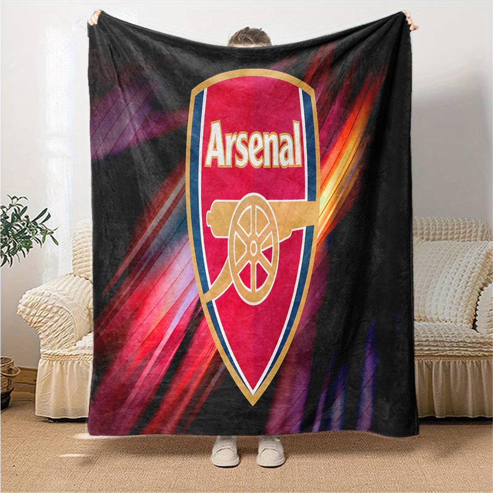 Arsenal Football Club Crest Flannel Blanket, Soft Polyester, Modern Design, All-Season for Camping, Travel, Gifts for holidays or birthdays