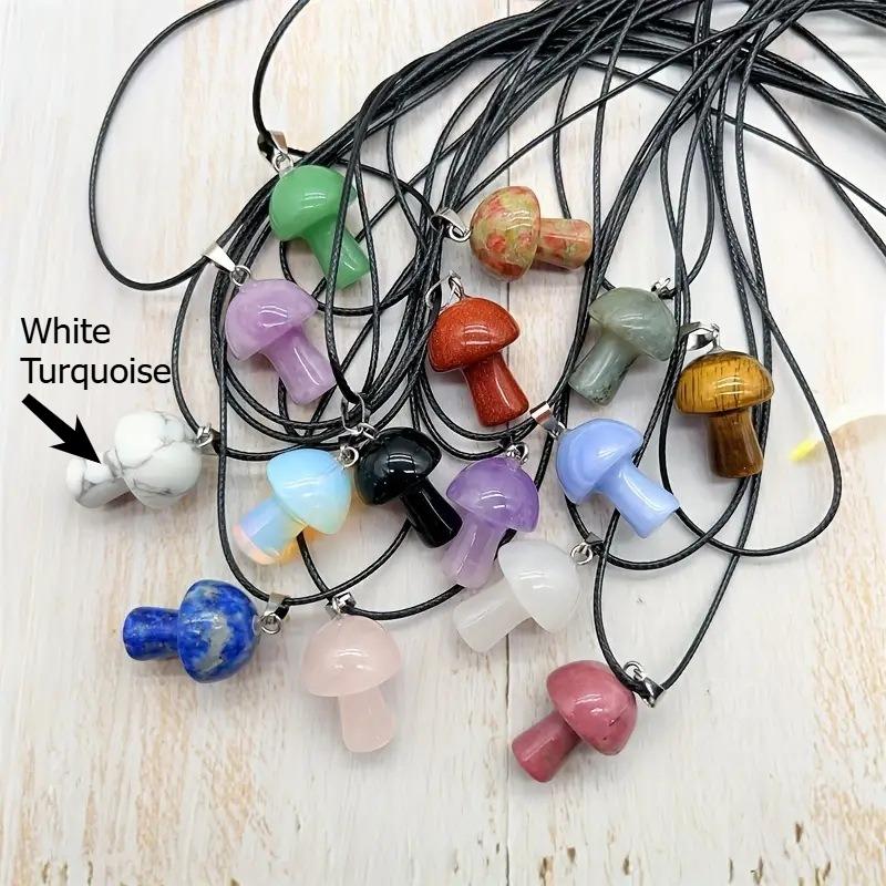 Mushroom necklace, handmade leather rope, colorful, crystal mushroom collarbone chain, bohemian style