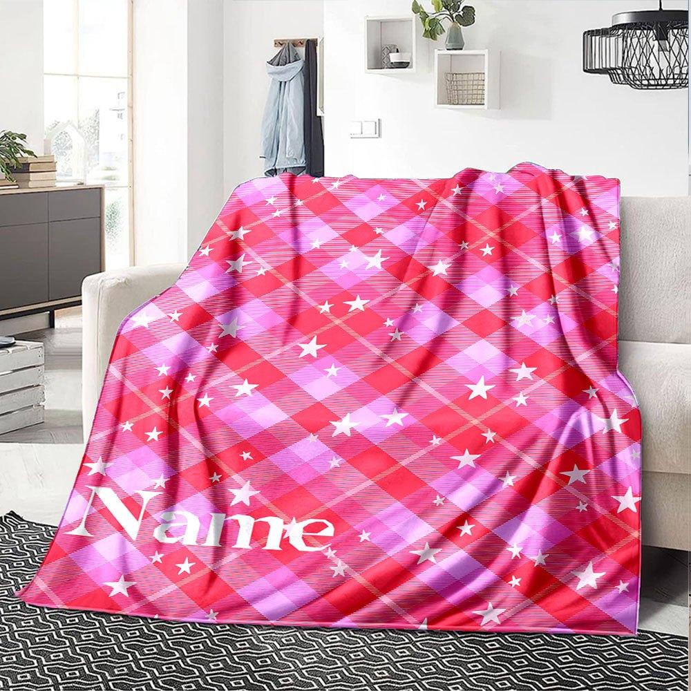 Red Plaid Star Pattern Home Customize Your Name Blankets Soft Lightweight And Versatile For All Seasons Perfect For Picnics Sofa Office Bed Living