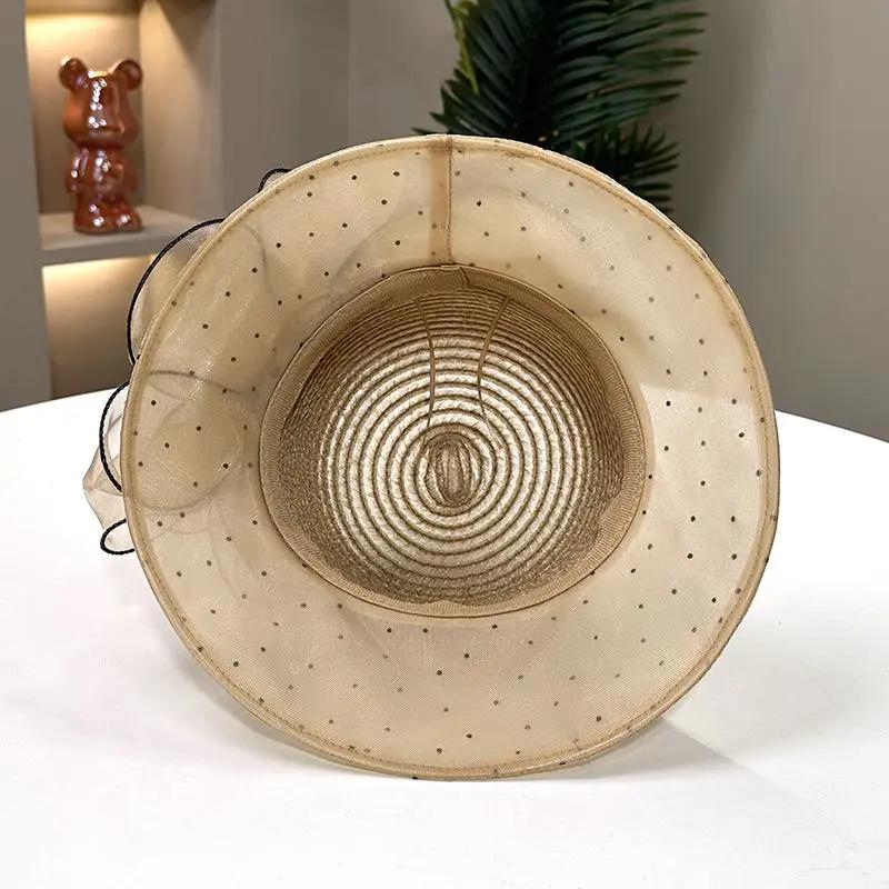 WTEMPO Элегантные сетчатые лоскутные однотонные повседневные универсальные шляпы женские летние большие поля складные солнцезащитные пляжные шляпы