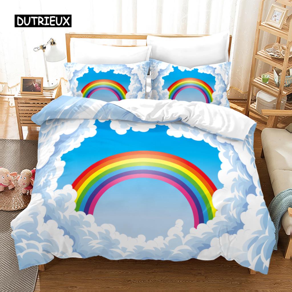 Trendy Pastel Colors Rainbow Bedding Set Baby Kids Duvet Cover 150x210 135x200 With Pillowcases And Zipper