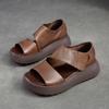 Women Sandals Thick Sole Peep Toe Platform Shoes Genuine Leather Vintage Comfortable Sandals