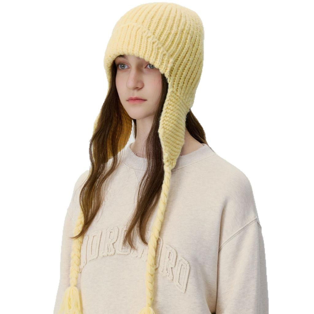 New solid color knitted ear cap twist braids men's and women's autumn and winter windproof warm pullover wool hat