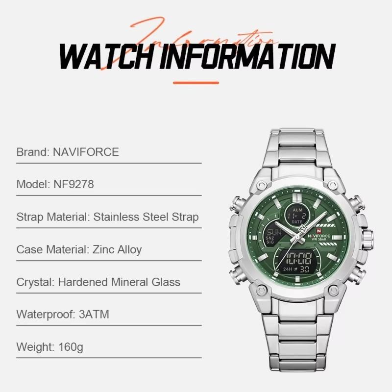 NAVIFORCE Оригинальные Новые Мужские Часы NF 9278 Водонепроницаемые Цифровые Модные Ночная Подсветка Мужские Часы Классические Бизнес Часы