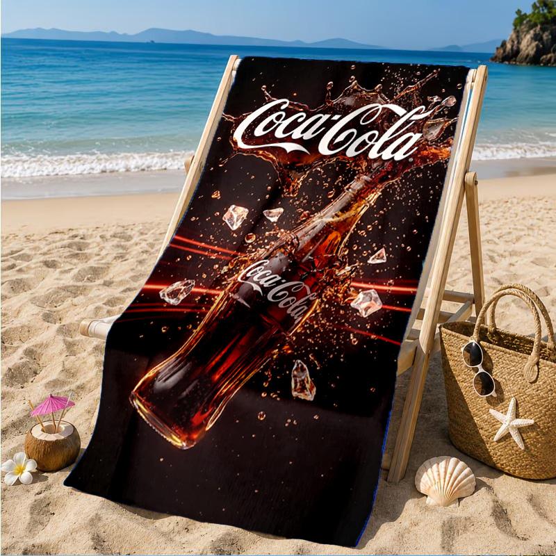 Пляжное полотенце Coca-cola с художественным дизайном, Быстросохнущее, Легкое в уходе, Подходит как для занятий фитнесом, так и для пляжного отдыха, Спортивный незаменимый аксессуар