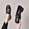 Square Head Shallow Mouth Single Shoes Women's 2024 Spring and Autumn New British Style Metal Buckle Small Leather Shoes Two Height Women's Loafers