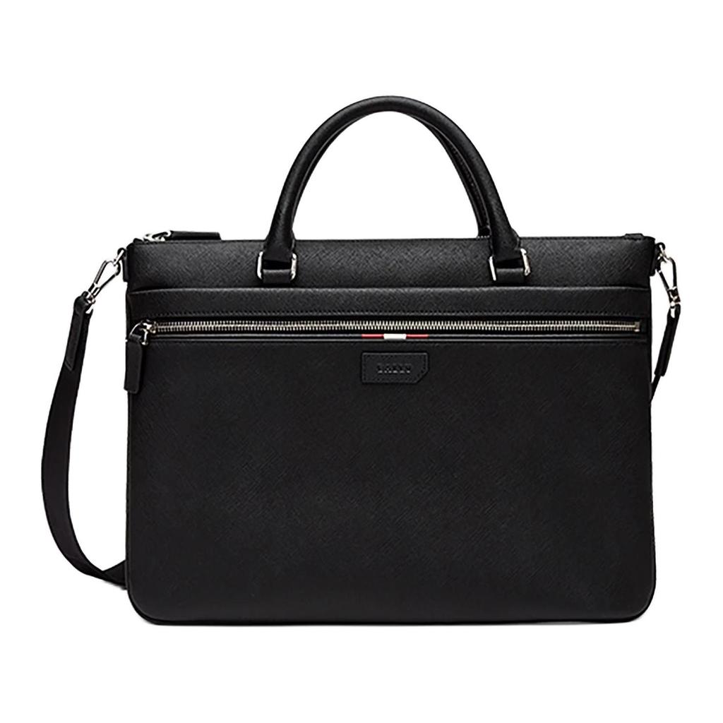 Bally Design Zipper Closure Leather Briefcase Men briefcase Black 6301126