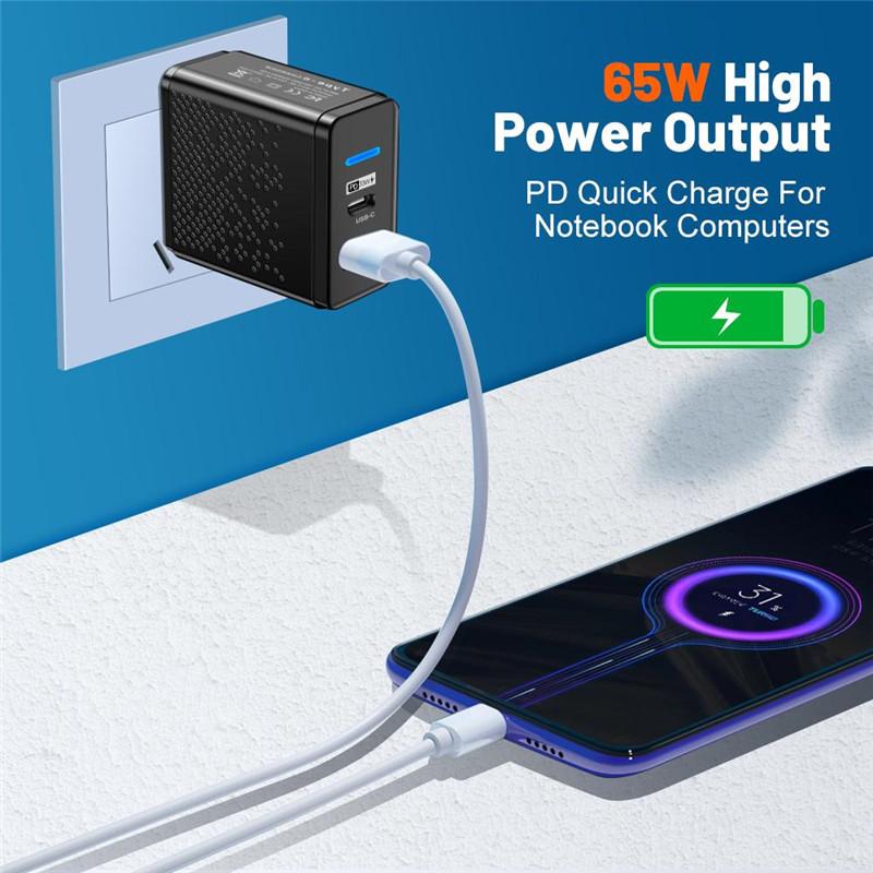 PD 65W Fast Charging Charger Quick Charge 3.0 Phone Charger Adapter Type C Fast Charging Wall Adapter