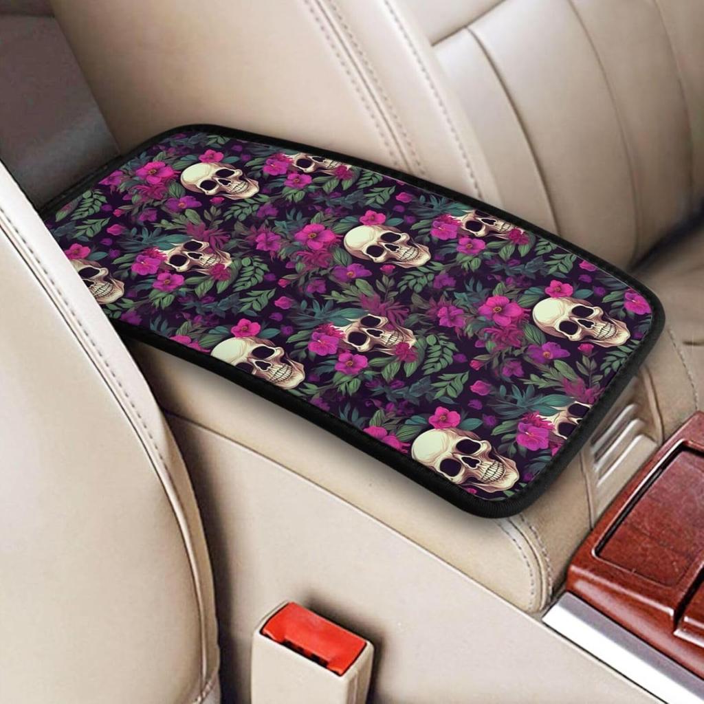 Universal Car Center Console Cushion Pad, Purple Butterfly Soft Waterproof Car Center Console Cover Auto Armrest Seat Box Cover Protector for Most