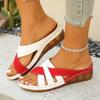 Color Matching Open-toed Platform Slippers Women's Slope Heel Sewing Line Light Beach Cool Slippers