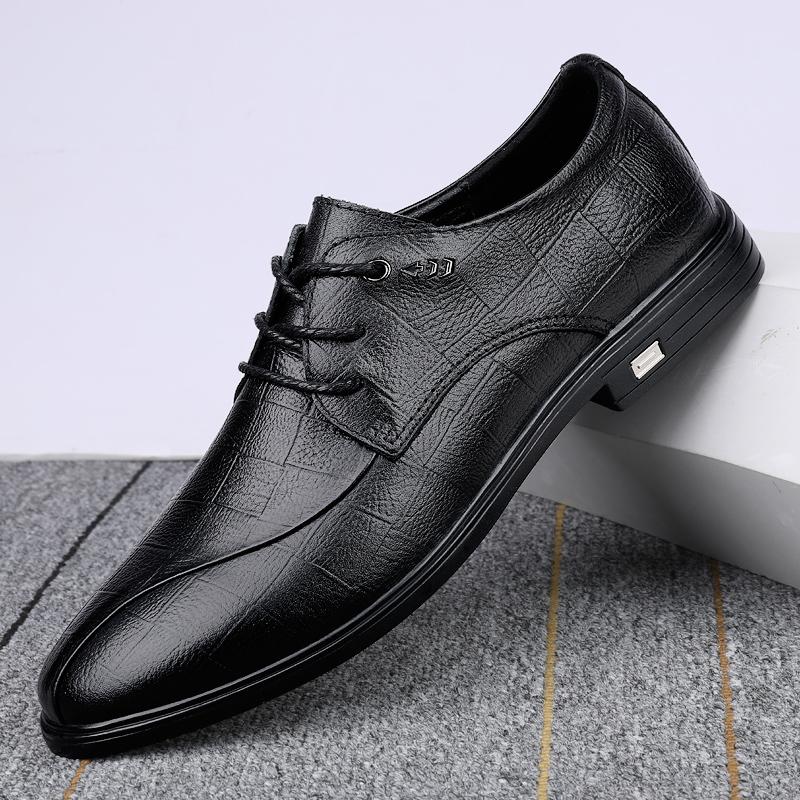 Fashion Men Shoes Formal Genuine Leather Shoes Lace Up Anti-slip Wearable Oxfords Men Wedding Party Office Business Casual Shoes