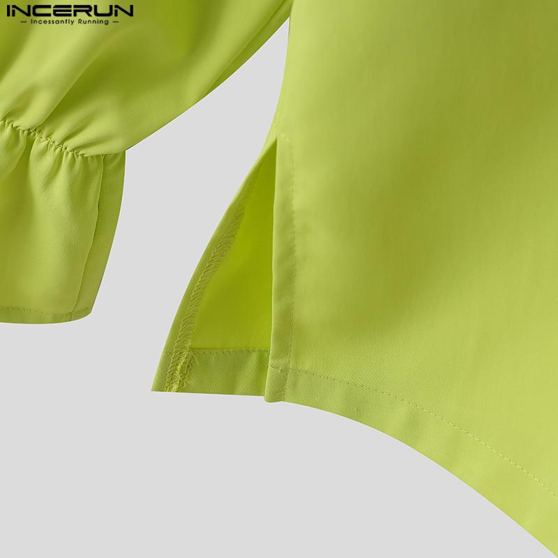INCERUN Men V Neck Long Drawstring Sleeve Solid Color Casual Shirts Tops