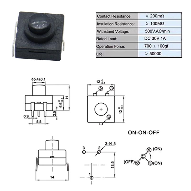 10 шт. 12X12 мм кнопка включения фонарика 3 ножки вертикальная прямая вставка две кнопки включения и одна кнопка выключения черная кнопка включения