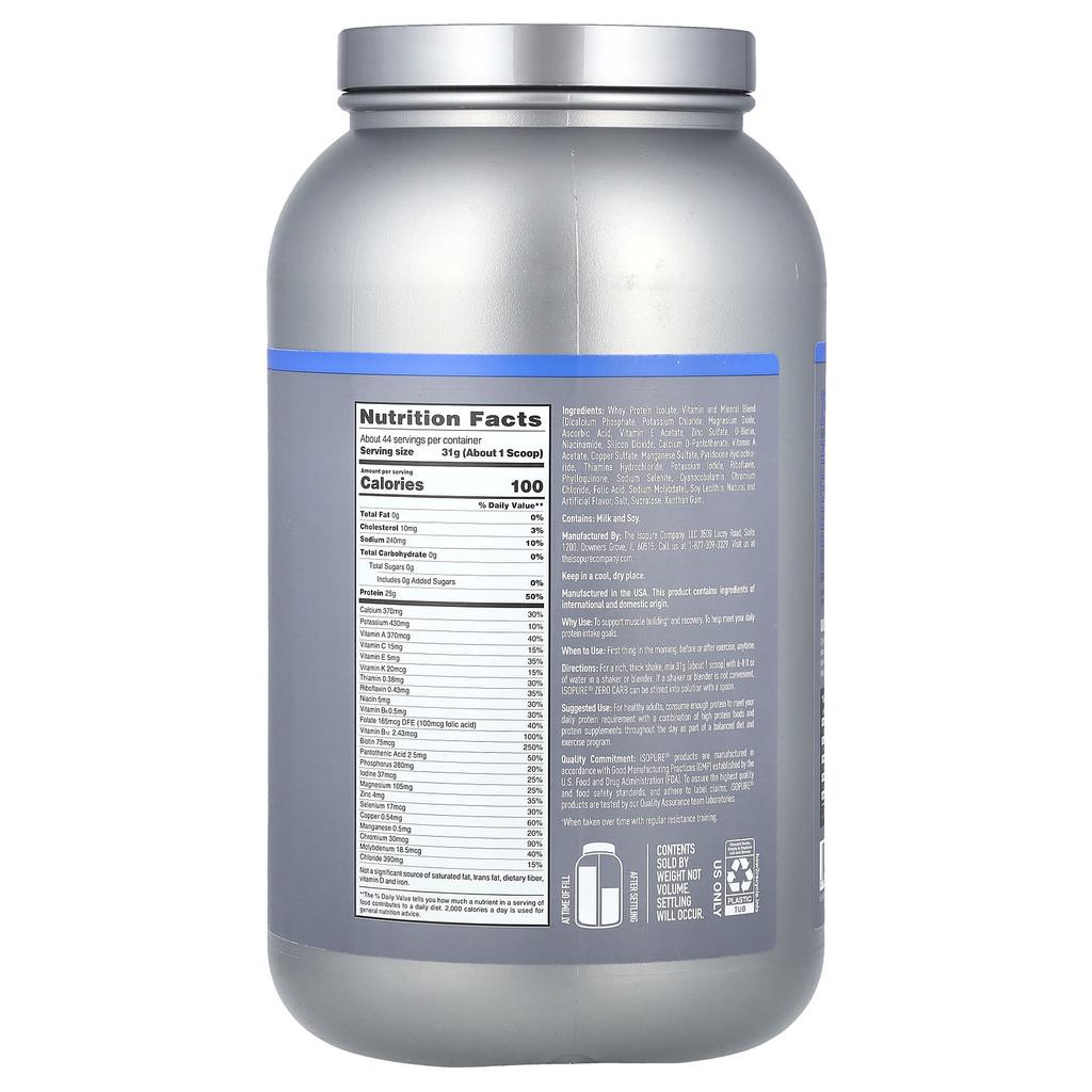 Isopure Zero Carb, Protein Powder, Creamy Vanilla, 3 Lbs (1.36 Kg)