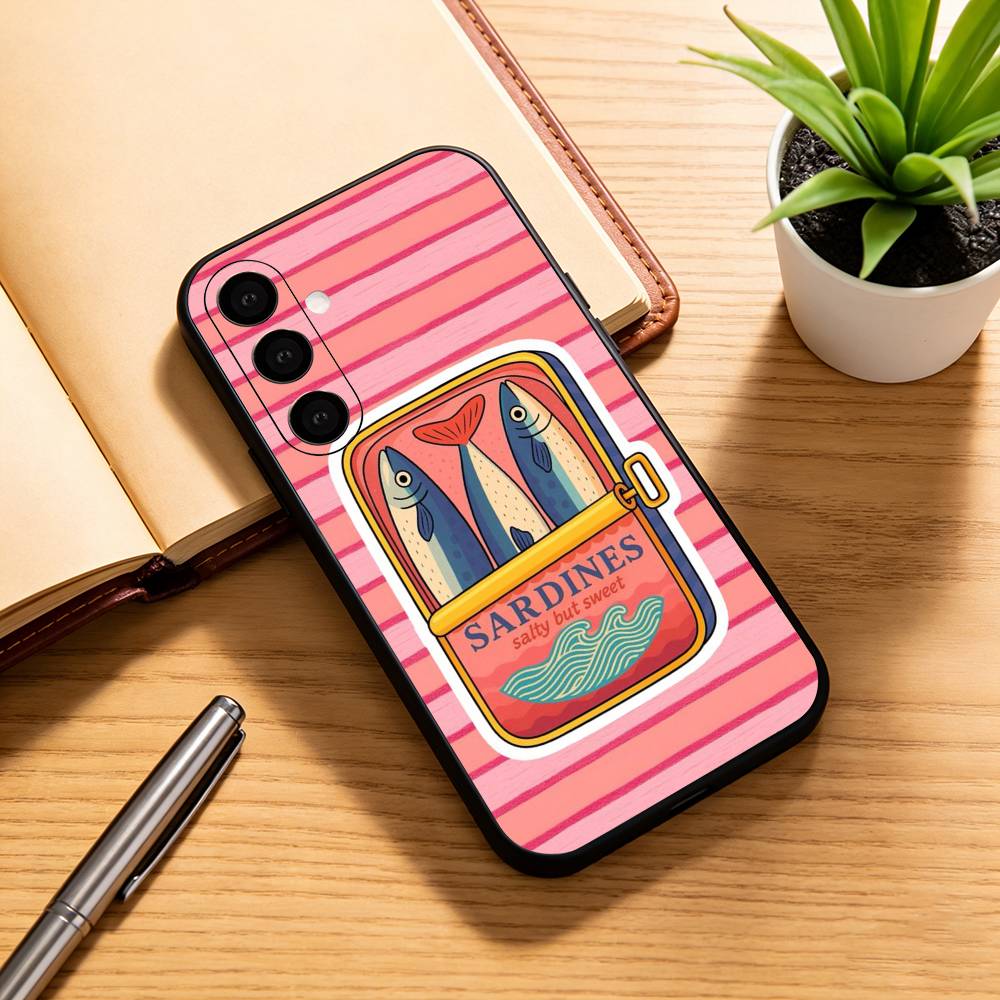 Чехол для телефона S-Sardines F-Fish Art для Samsung Galaxy A73,A72,A71,A70,A53,A52,A51, Мягкий силиконовый черный чехол