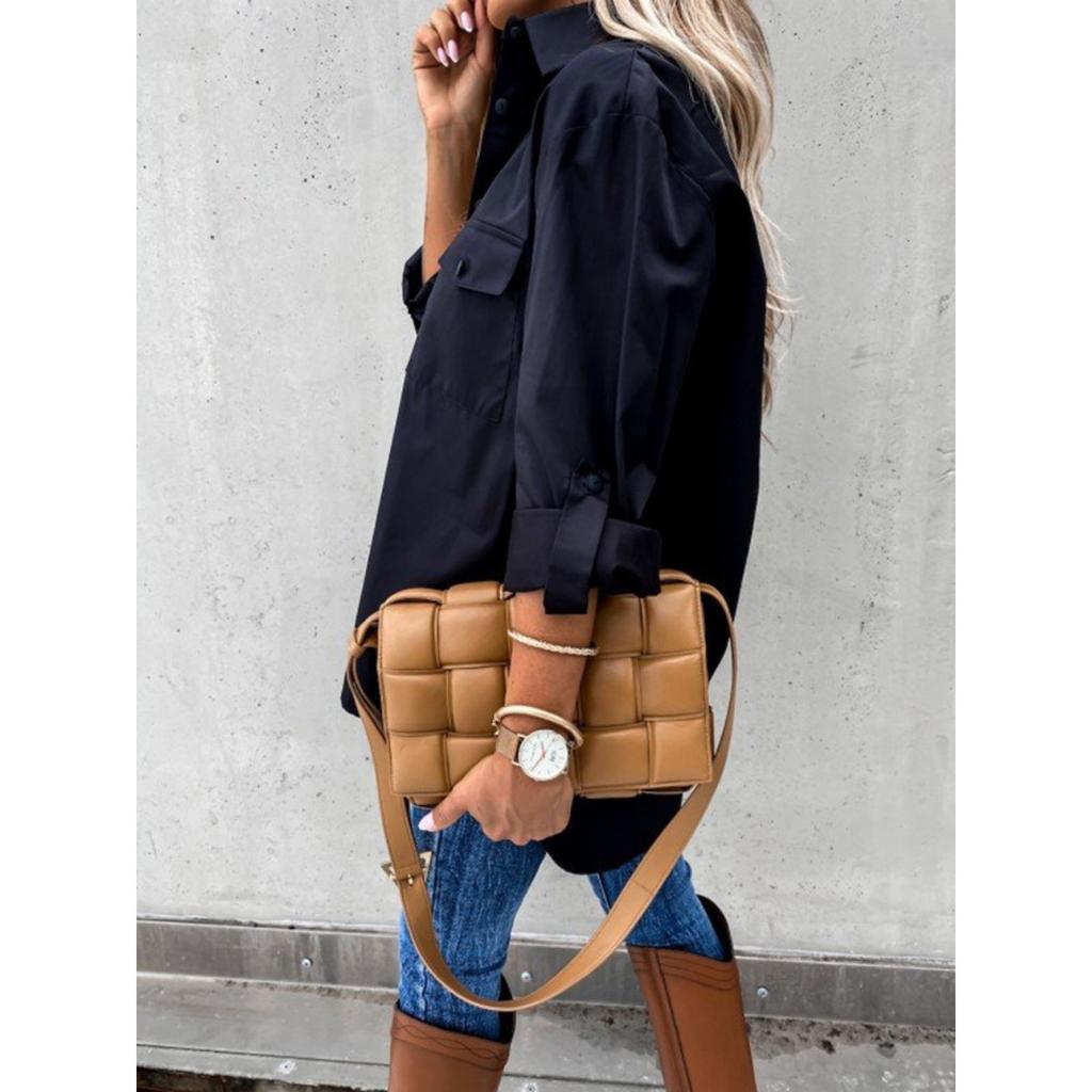 Нестандартная свободная рубашка с длинным рукавом и лацканами