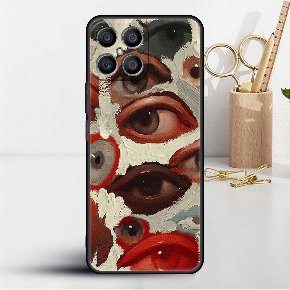 Scary Face Eyes Smiley Case For Huawei Honor X8 X9 P50 X7 50 20 8X Play 9A P40 P30 Lite P Smart 2021 Black Phone Coque