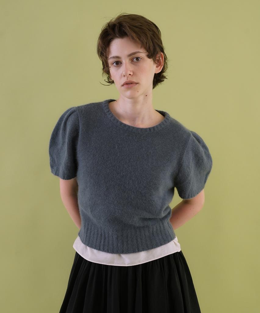 WITHOUT SUMMER Puff Raccoon Half Knit_Dusty Blue