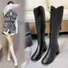 Autumn Winter New Long Boots for Women Over-the-Knee White High Boots, Chunky Heel Square Toe Fleece-Lined Slim Fit Riding Boots