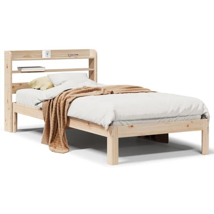 VidaXL Bed Frame with Headboard 90x200 Cm Solid Pine Wood, Bed, Bedroom Furniture, Wooden Bed, Single Bed, Frame 3306782