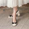 Retro Classy Shoes Women's Spring  New Chunky Heel Shoes Low-Cut Bowknot High Heels