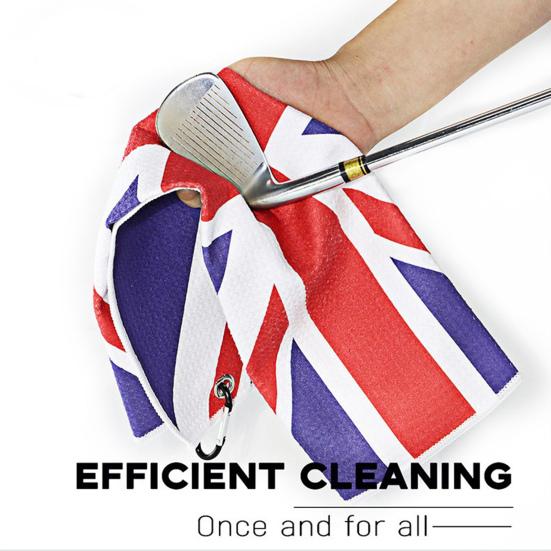 Профессиональное полотенце для гольф-кэдди с карабином, с рисунком национального флага, полотенце из суперволокна, многофункциональное, для мяча для гольфа, паттера, многоразовое, для головки клюшки для гольфа