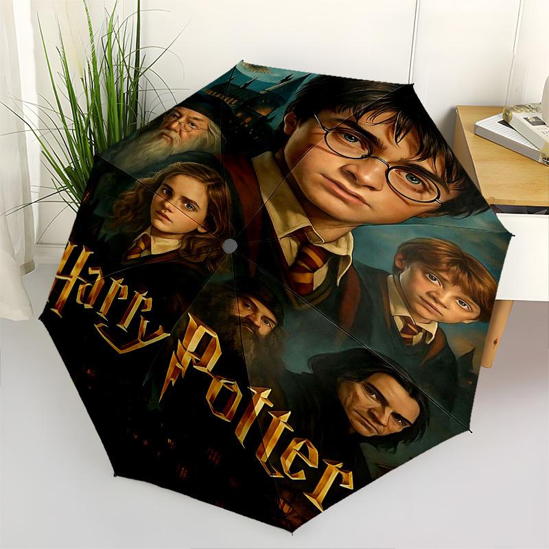 1pc Harry Potter Automatic Folding Umbrella - Compact 8-Rib Design, Durable Plastic & Iron1498L