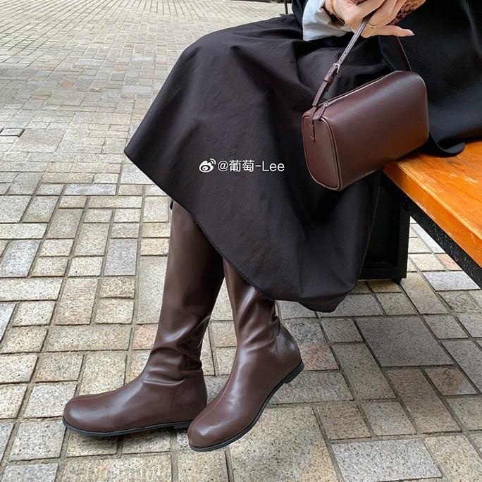 Cowhide~ Grape Ma The Same Style Has an Inner Height Increase of 4cm, Mango Head Is Over the Knee, Long Boots, Women's Thin Boots, Medium Knight Boots