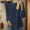 GMXIA Женские модные повседневные однотонные блузки и рубашки с круглым вырезом и длинным рукавом с принтом