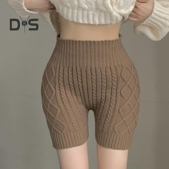 Женские зимние шорты-шорты, трикотажные, с высокой талией, эластичные, однотонные, сохраняющие тепло, защищающие от воздействия окружающей среды, базовые шорты для повседневной носки дома и не только