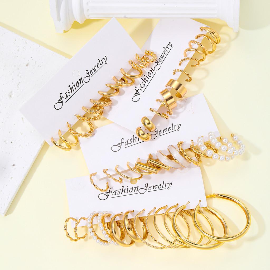 24 пары/компл., комплект серег с геометрическим капающим маслом и белыми краями, искусственный жемчуг, золотые серьги-кольца для женщин, ювелирные аксессуары