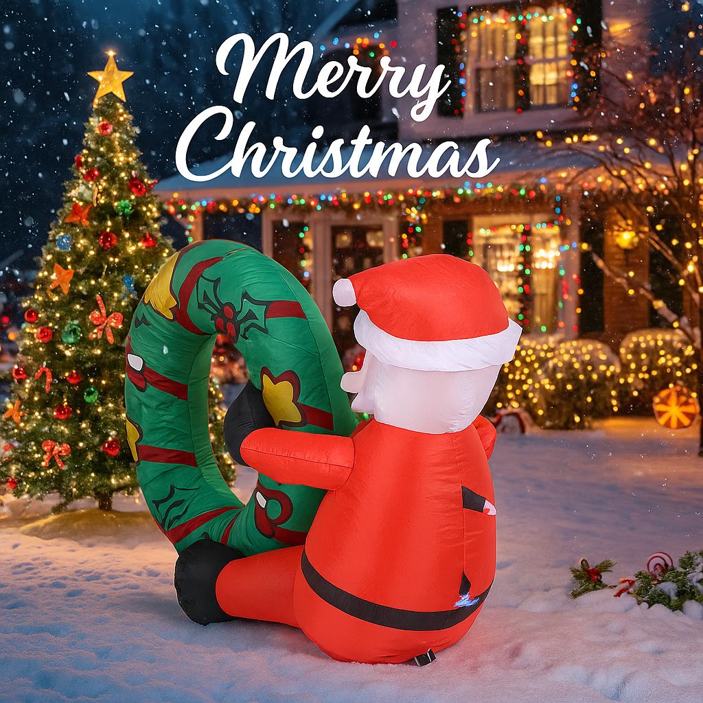 3.28FT Светодиодная подсветка Рождественский надувной Санта плавательный круг Игрушки Двор Газон Вечеринка Украшение Домашние украшения Принадлежности Рождественские подарки