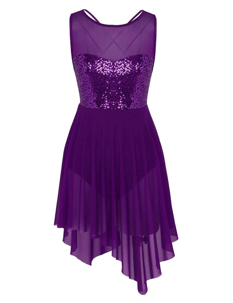 Женское танцевальное платье без рукавов с блестящими блестками, платье-трико для фигурного катания, художественной гимнастики, лирического балета, танца