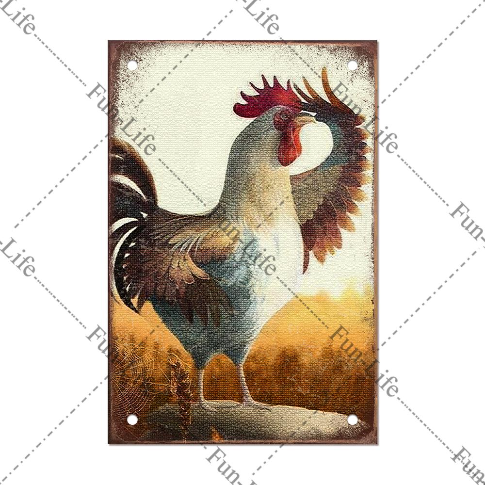 Винтажный постер с курицей, металлические жестяные знаки, тарелка, петух, куриное яйцо, ретро-налет, домашний декор на стену, 20x30 см