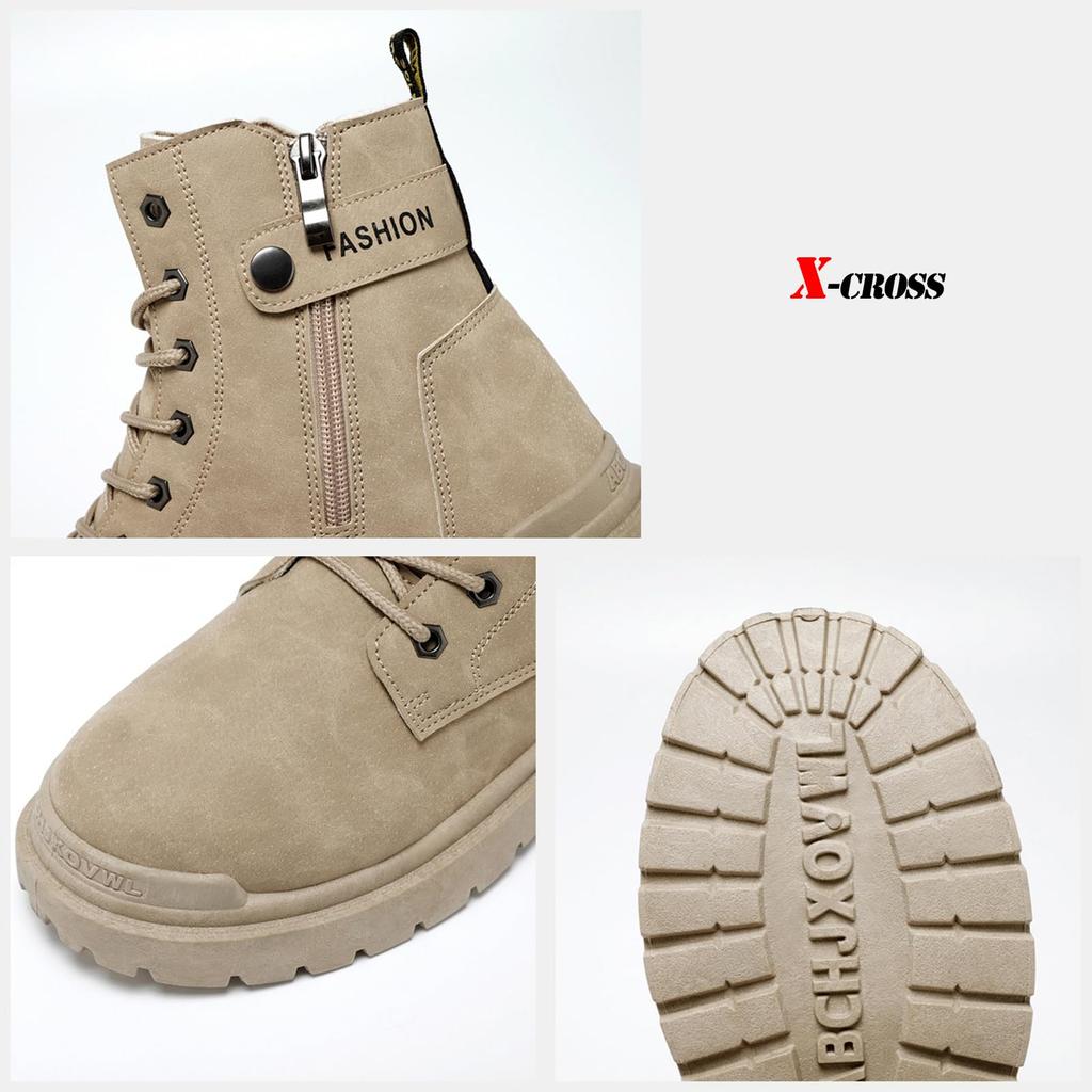 Cross Short Boots Black Side Zip Thick Sole Bike Lace Up Lace Up Side Zipper Business Military High Cut Easy To Wear Casual Boots Zip Side Zipper