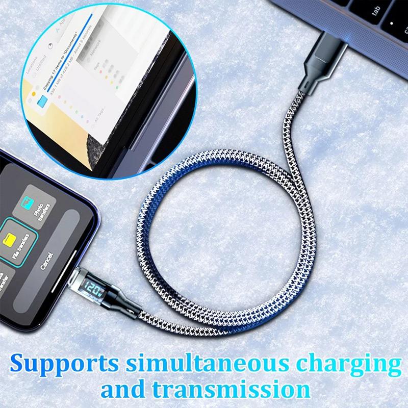 120W USB to Type C Cable Phone Super Fast Charging Cable With LED Display 100W Type-C To Type-C Data Cord For Huawei Oppo Vivo