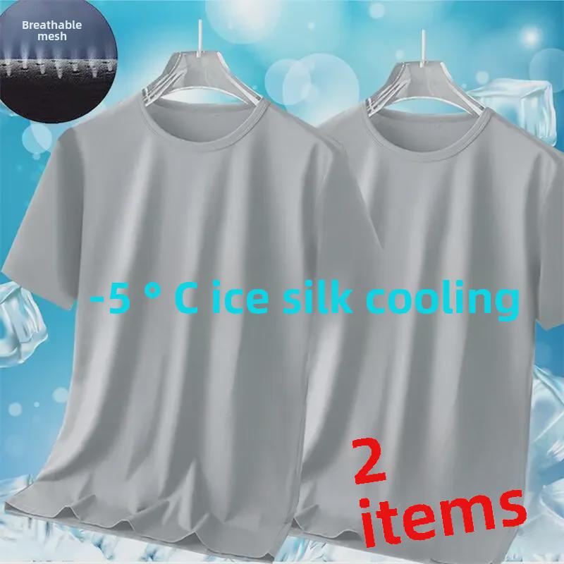 Футболка мужская Ice Silk Mesh: Однотонный, с коротким рукавом, свободный крой, большой размер, удобный, универсальный.