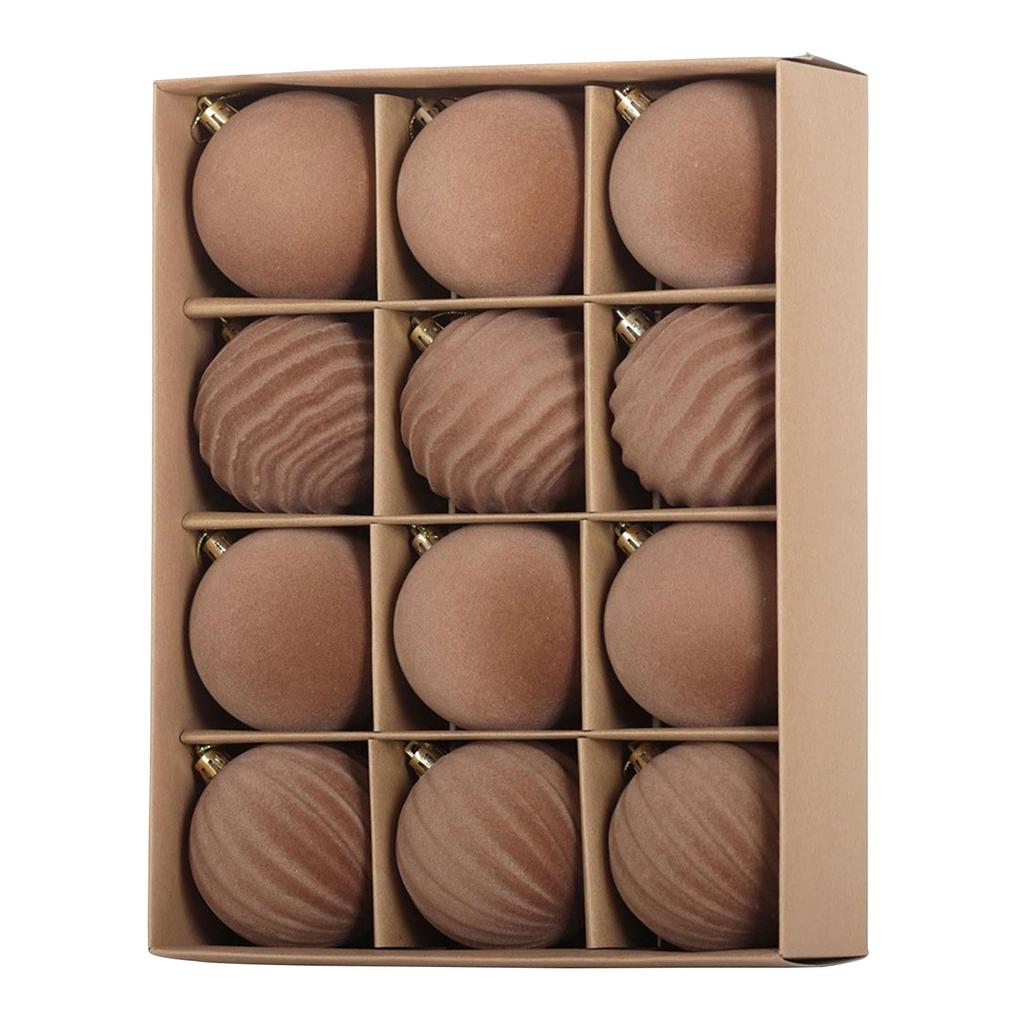 6СМ Флокированные елочные шары, Блестящие декоративные шары, Набор 12 шт., Праздничная атмосфера для елки