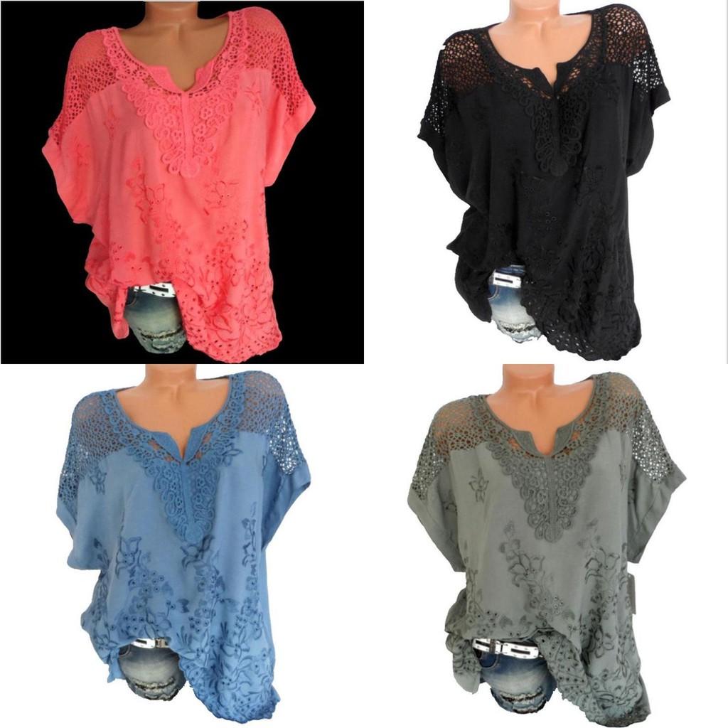 Стильная женская блузка с V-образным вырезом, коротким рукавом и ажурной отделкой для летнего комфорта