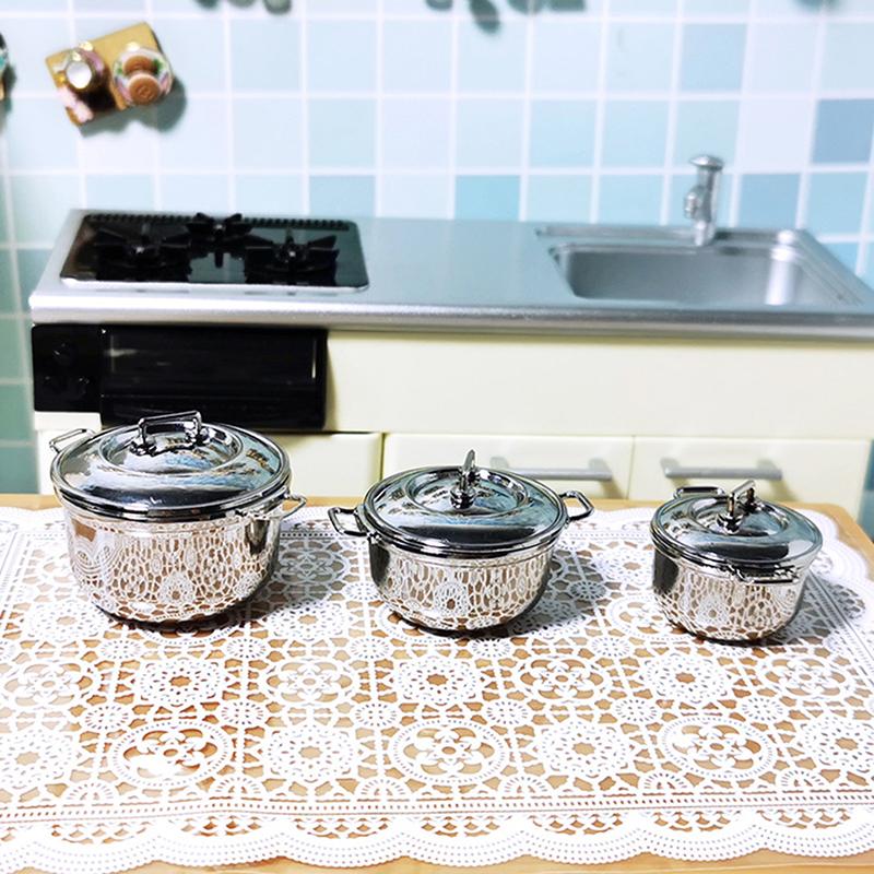 Миниатюрная кухонная посуда из нержавеющей стали для кукольного домика 1/12, имитация кастрюли из нержавеющей стали