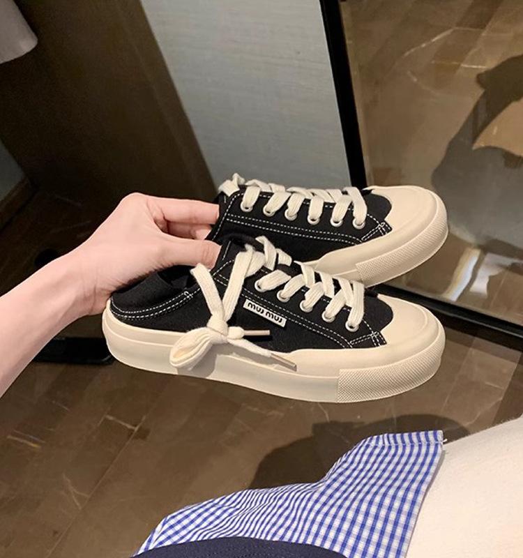 Виноградная мать studiolee 2025 новые летние парусиновые туфли с маленьким круглым носком, на который можно наступить, на шнуровке, низкий верх, повседневный стиль