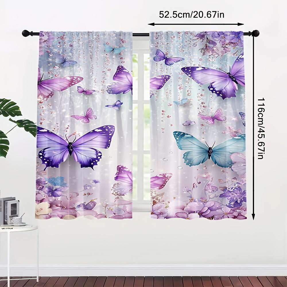 2 Panels Purple Butterfly Curtains Floral Print Blackout Drapes for Living Room Bedroom Window Treatment Home Decor